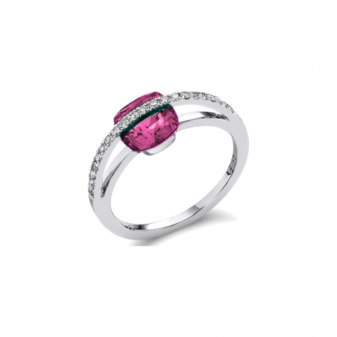 Anillo de oro blanco de 18 Kt con rubí y diamantes, 0,16 ct