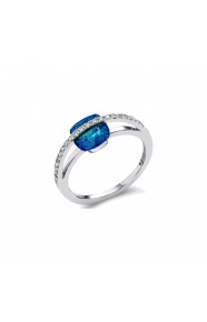 Anillo de oro blanco de 18 Kt con zafiro y diamantes, 0,16 ct