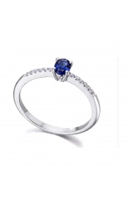 Anillo de oro blanco de 18 Kt con zafiro y diamantes, 0,07 ct