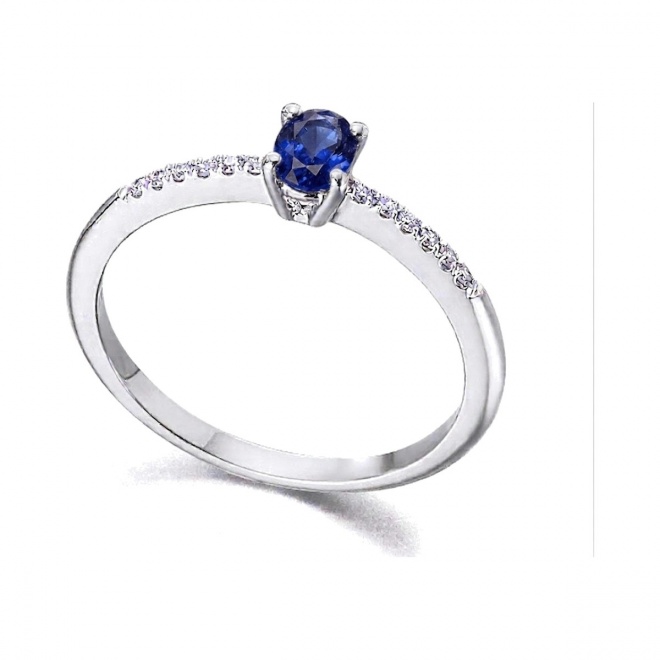 Anillo de oro blanco de 18 Kt con zafiro y diamantes, 0,07 ct