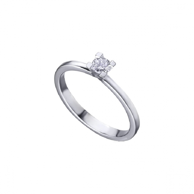 Anillo de oro blanco de 18 Kt con diamante de 0,18 ct