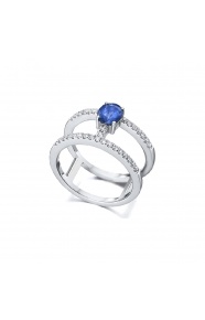 Anillo de oro blanco de 18 Kt con zafiro y diamantes, 0,27 ct