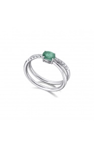 Anillo de oro blanco de 18 Kt con esmeralda y diamantes, 0,12 ct
