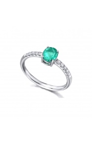 Anillo de oro blanco de 18 Kt con esmeralda y diamantes, 0,13 ct