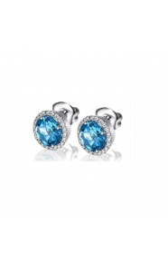 Pendientes de oro blanco de 18 Kt con topacio y orla de diamantes, 0,38 ct