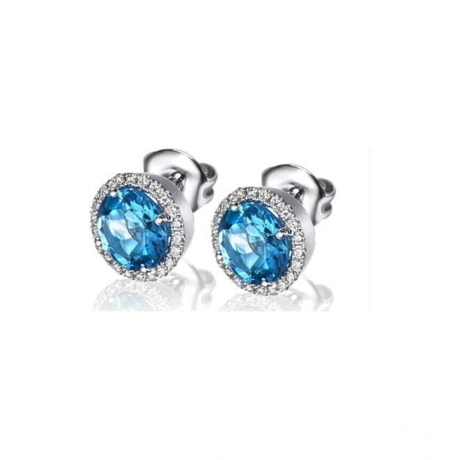 Pendientes de oro blanco de 18 Kt con topacio y orla de diamantes, 0,38 ct