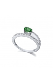 Anillo de oro blanco de 18 Kt con tsavorita y diamantes, 0,18 ct
