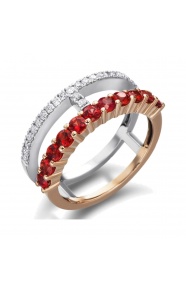 Anillo de oro blanco y rosa de 18 Kt con zafiros naranja y diamantes, 0,18 ct