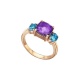 Anillo de oro rosa con amatista y topacios