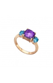Anillo de oro rosa con amatista y topacios
