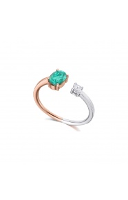 Anillo de oro blanco de 18 Kt con esmeralda y diamante, 0,09 ct