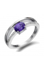 Anillo de oro blanco de 18 Kt con zafiro y diamantes, 0,10 ct