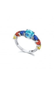 Anillo de oro blanco de 18 Kt con zafiros y topacio