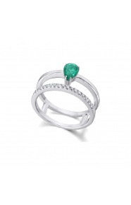 Anillo de oro blanco de 18 Kt con esmeralda y diamantes, 0,15 ct