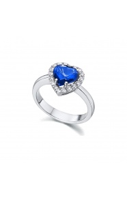 Anillo de oro blanco de 18 Kt con zafiro y orla de diamantes, 0,24 ct