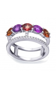 Anillo de oro blanco de 18 Kt con zafiros y diamantes, 0,16 ct