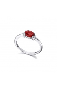 Anillo de oro blanco de 18 Kt con zafiro naranja y diamantes, 0,07 ct