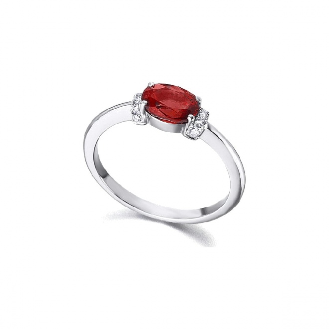 Anillo de oro blanco de 18 Kt con zafiro naranja y diamantes, 0,07 ct