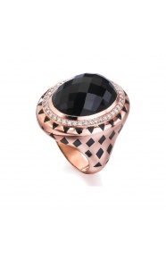 Anillo de oro rosa de 18 Kt con ónix, esmalte y diamantes, 0,41 ct