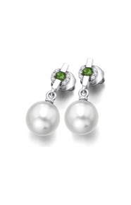 Pendientes de oro blanco de 18 Kt con turmalinas, perlas y diamantes, 0,15 ct