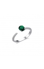 Anillo de oro blanco de 18 Kt con esmeralda y diamantes, 0,05 ct