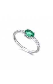 Anillo de oro blanco de 18 Kt con esmeralda y diamantes, 0,13 ct