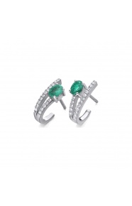 Pendientes de oro blanco de 18 Kt con esmeraldas y diamantes, 0,21 ct