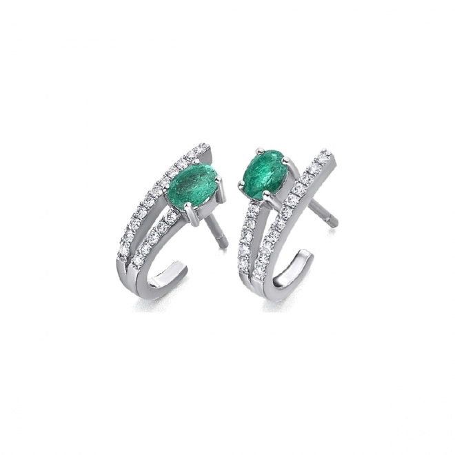 Pendientes de oro blanco de 18 Kt con esmeraldas y diamantes, 0,21 ct