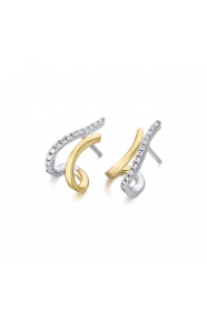Pendientes de oro blanco y amarillo de 18 Kt con diamantes de 0,18 ct