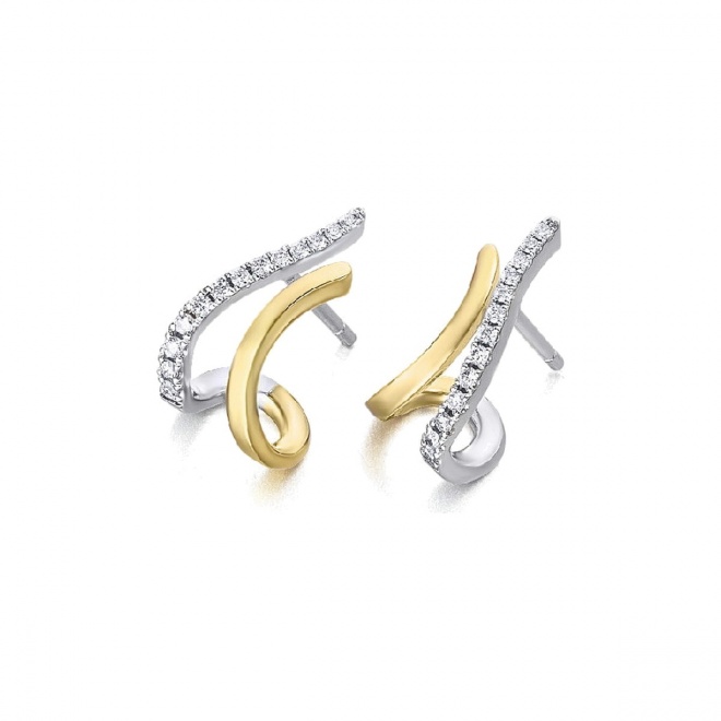 Pendientes de oro blanco y amarillo de 18 Kt con diamantes de 0,18 ct