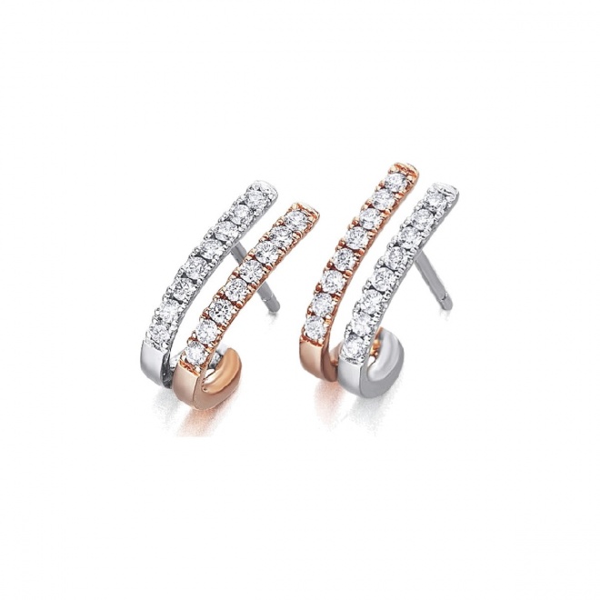 Pendientes de oro blanco y rosa de 18 Kt con diamantes de 0,60 ct