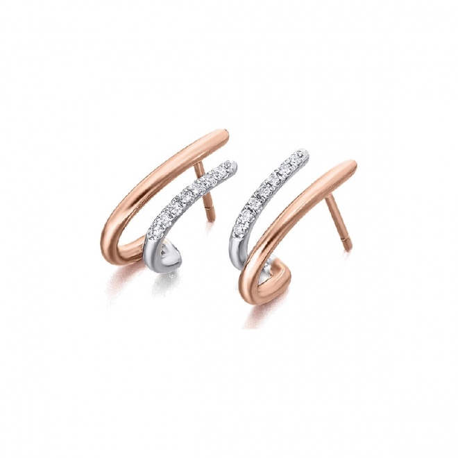 Pendientes de oro blanco y rosa de 18 Kt con diamantes de 0,11 ct