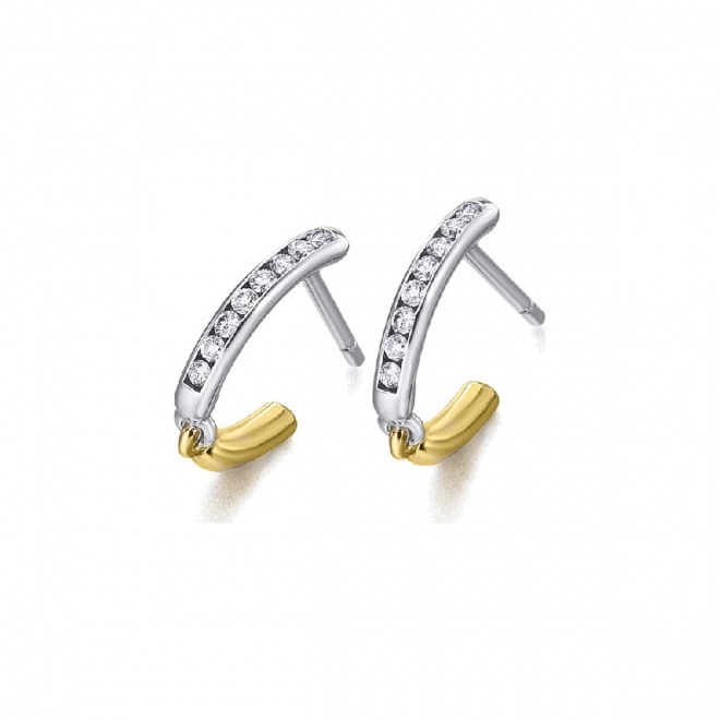 Pendientes de oro blanco y amarillo de 18 Kt con diamantes de 0,18 ct