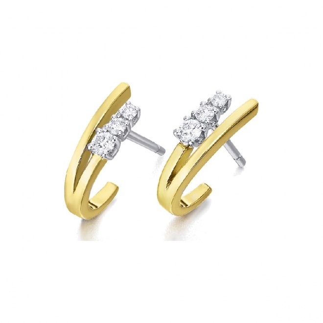 Pendientes de oro blanco y amarillo de 18 Kt con diamantes de 0,22 ct