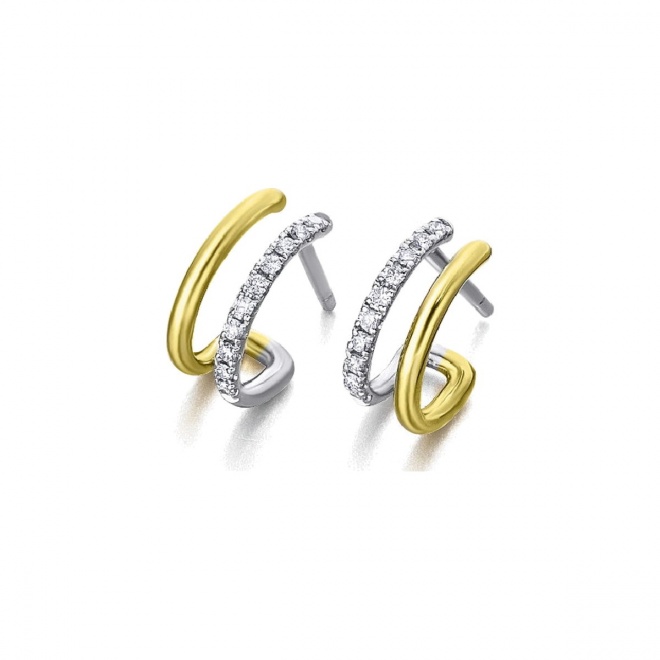 Pendientes de oro blanco y amarillo de 18 Kt con diamantes de 0,17 ct