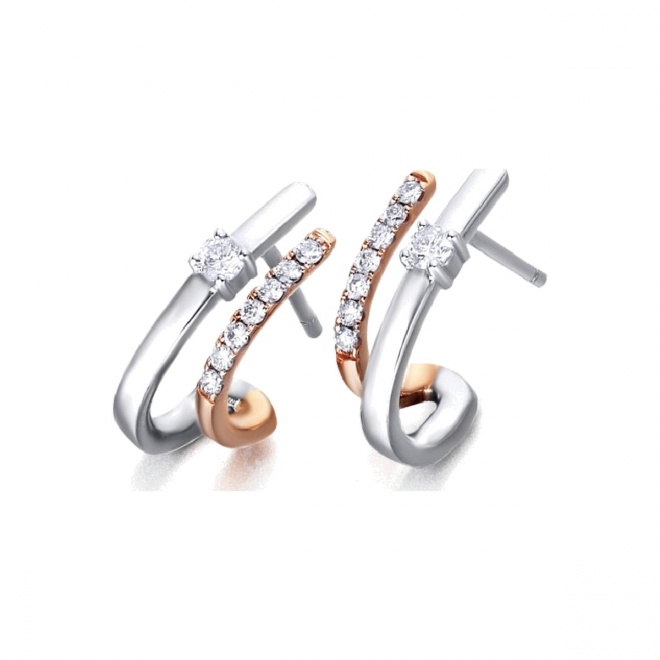 Pendientes de oro blanco y rosa de 18 Kt con diamantes de 0,33 ct