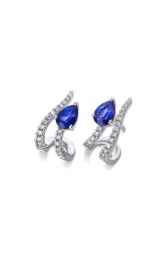 Pendientes de oro blanco de 18 Kt con zafiro y diamantes, 0,36 ct