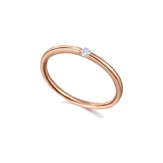 Anillo de oro rosa de 18 Kt con diamante de 0,04 ct