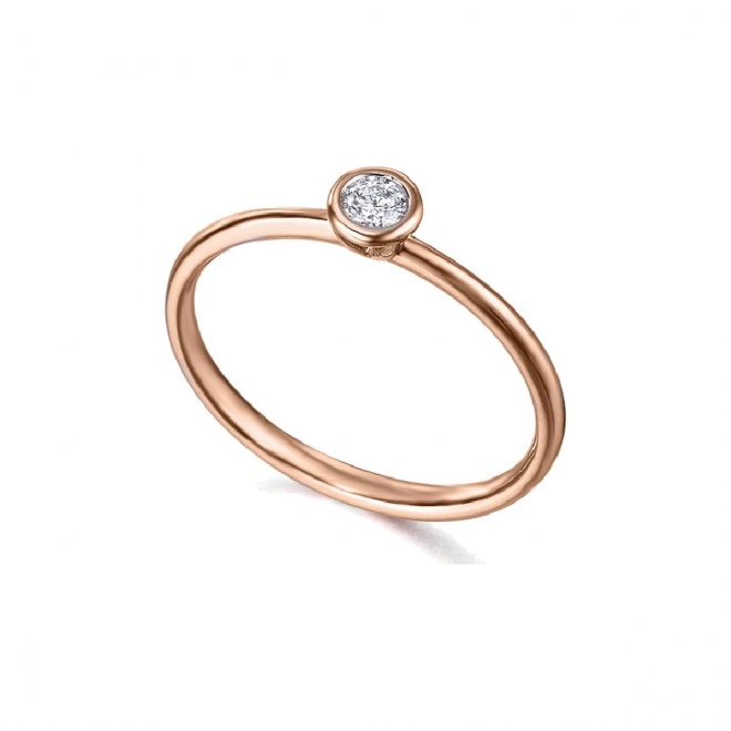 Anillo de oro rosa de 18 Kt con diamante de 0,07 ct