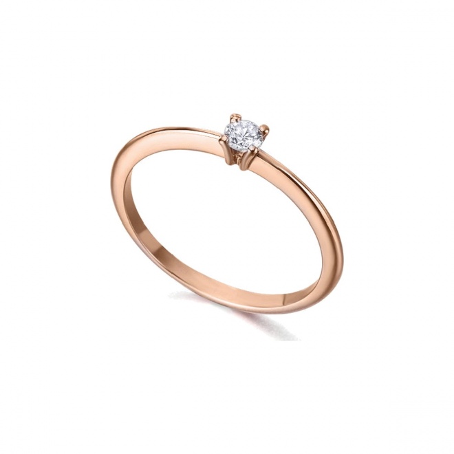 Anillo de oro rosa de 18 Kt con diamante de 0,10 ct