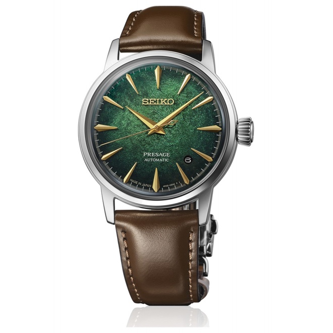 Seiko Presage Cocktail Time ∅38,5 mm - 5 ATM, Esfera verde, correa de piel de vaca - HCB002J1