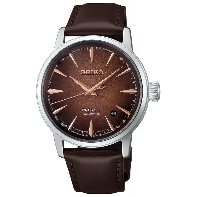 Seiko Presage Cocktail Time ∅38,5 mm - 5 ATM, Esfera marrón, correa de piel de vaca - HCB003J1