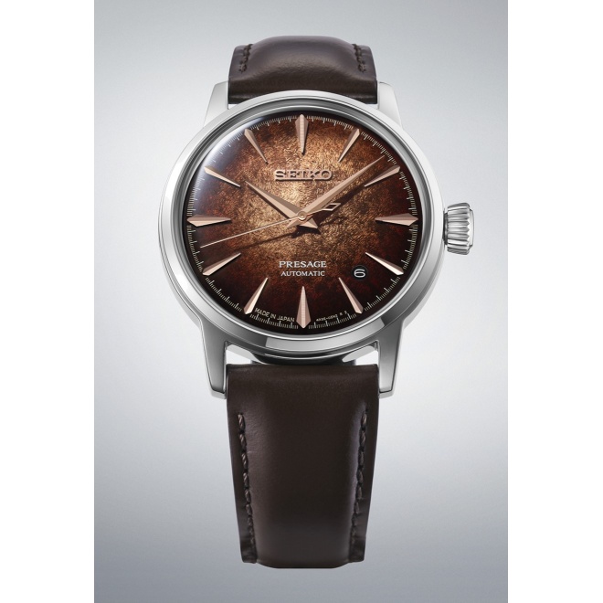 Seiko Presage Cocktail Time ∅38,5 mm - 5 ATM, Esfera marrón, correa de piel de vaca - HCB003J1