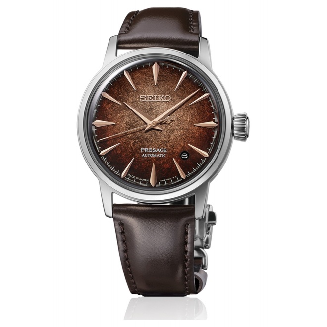 Seiko Presage Cocktail Time ∅38,5 mm - 5 ATM, Esfera marrón, correa de piel de vaca - HCB003J1