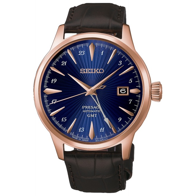 Seiko Presage Cocktail Time ∅40,5 mm - 5 ATM, Esfera azul, correa de piel de vaca - HCB005J1
