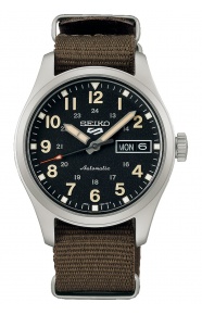 Seiko 5 Sports Field series ∅36,4 mm - 10 ATM, Esfera negra, correa de nailon - SRPJ85