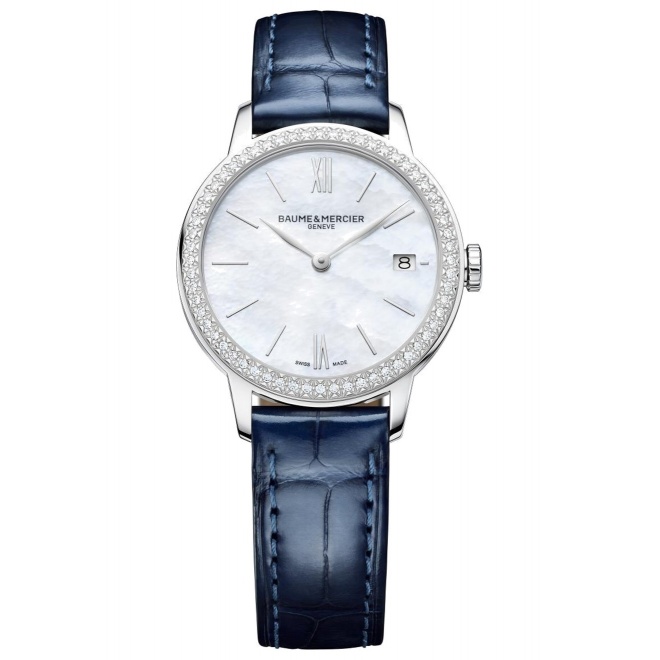 Baume & Mercier Classima ∅31 mm - 5 ATM, Esfera blanca, correa de aligátor con escamas cuadradas brillante - M0A10544
