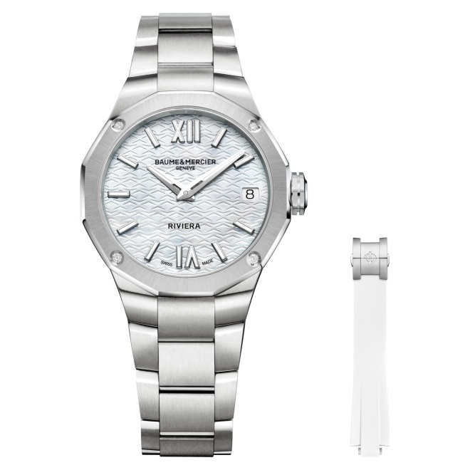 Baume & Mercier Riviera ∅33 mm - 5 ATM, Esfera nácar blanco, correa de caucho - M0A10745
