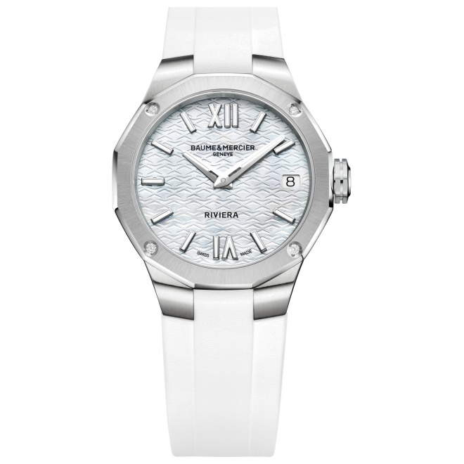 Baume & Mercier Riviera ∅33 mm - 5 ATM, Esfera nácar blanco, correa de caucho - M0A10837