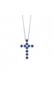Colgante Cruz de oro blanco de 18 Kt con zafiro azul de 0,53 ct